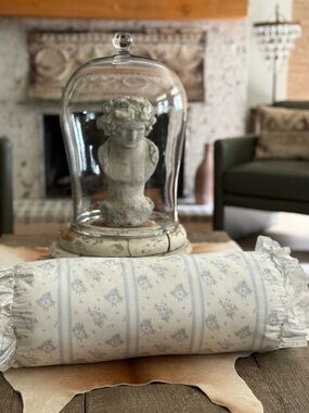 Love Shack Fancy Blue Floral Striped Bolster Pillow